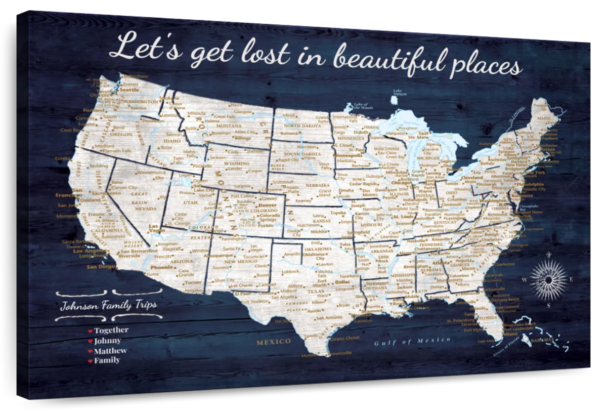 Personalized Beautiful Places Push Pin USA Map 1
