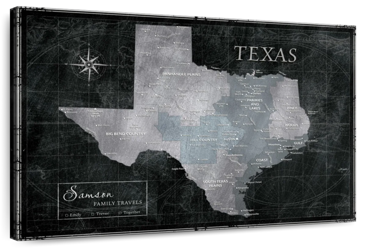 Personalized Black Texas Push Pin US State Map 1