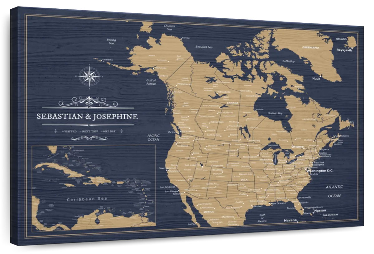 Personalized Golden Voyage North America Push Pin Map 1