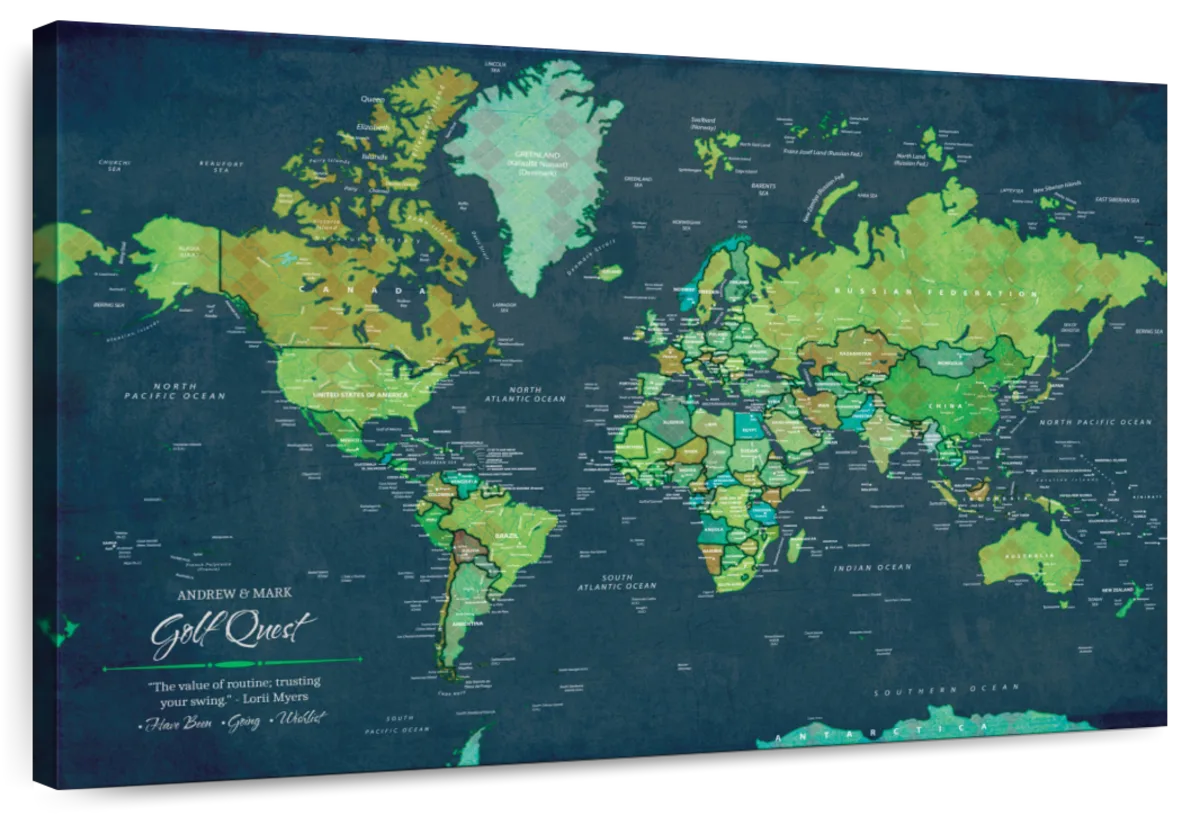 Personalized Golf Quest Push Pin World Map 1