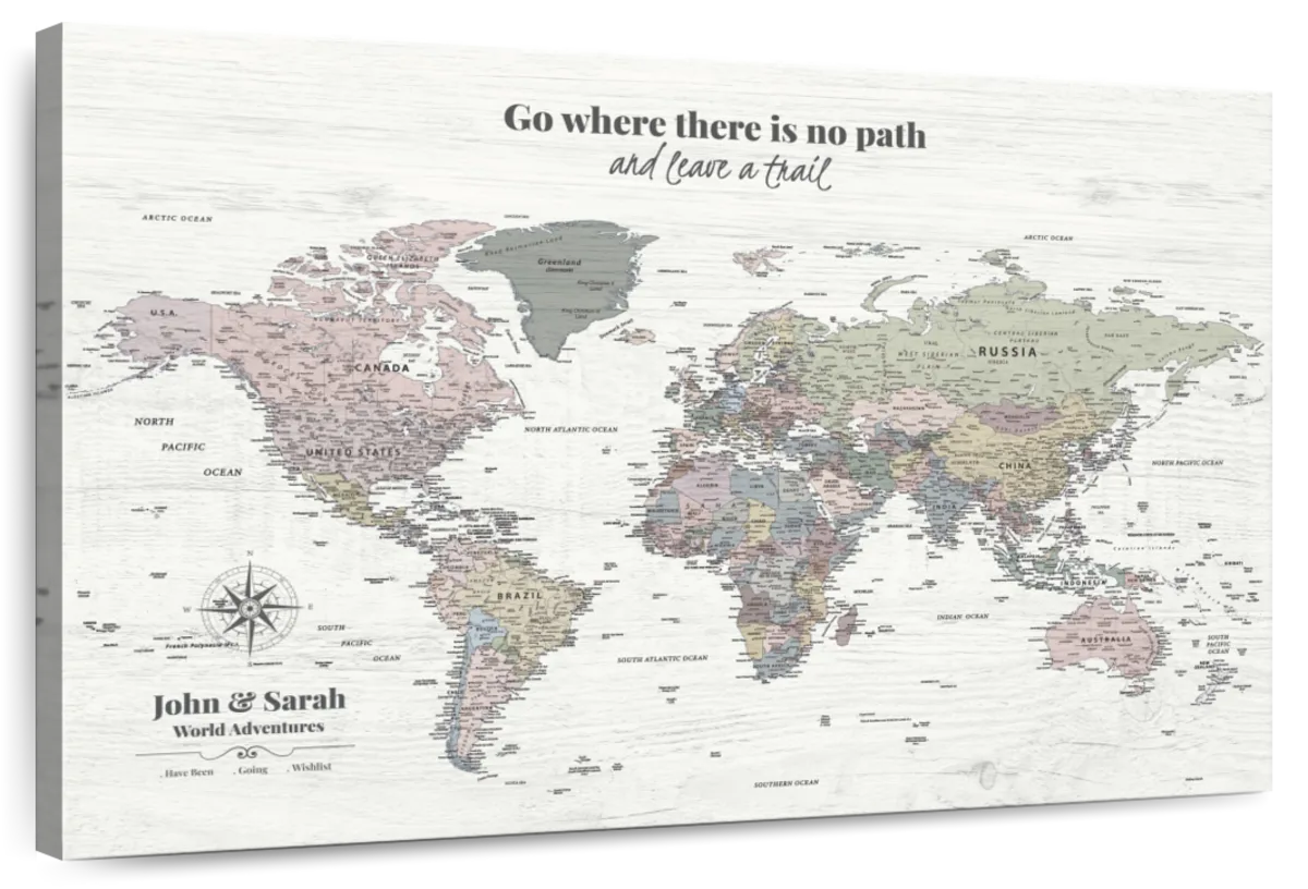 Personalized Leave a Trail Push Pin World Map 1