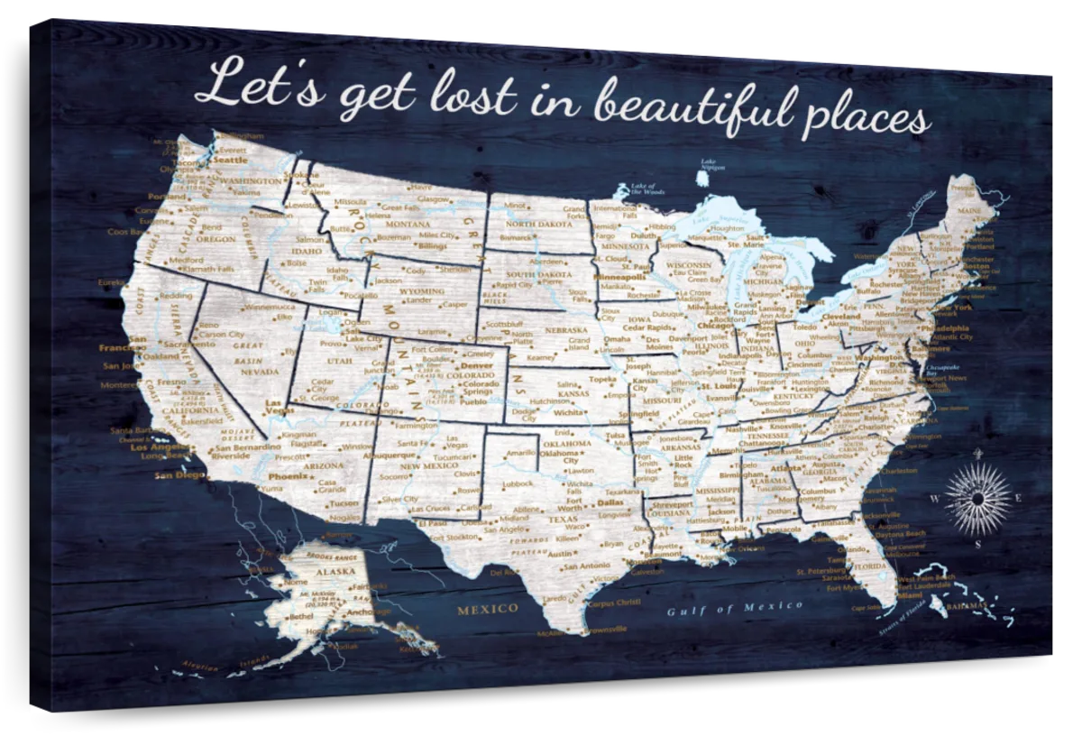 Personalized Lost in Beautiful Places Push Pin USA Map 1