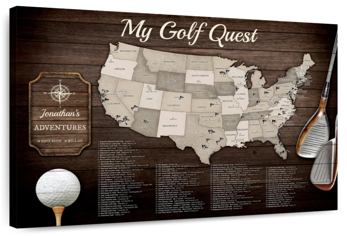 Personalized My Golf Quest Push Pin USA Map 1