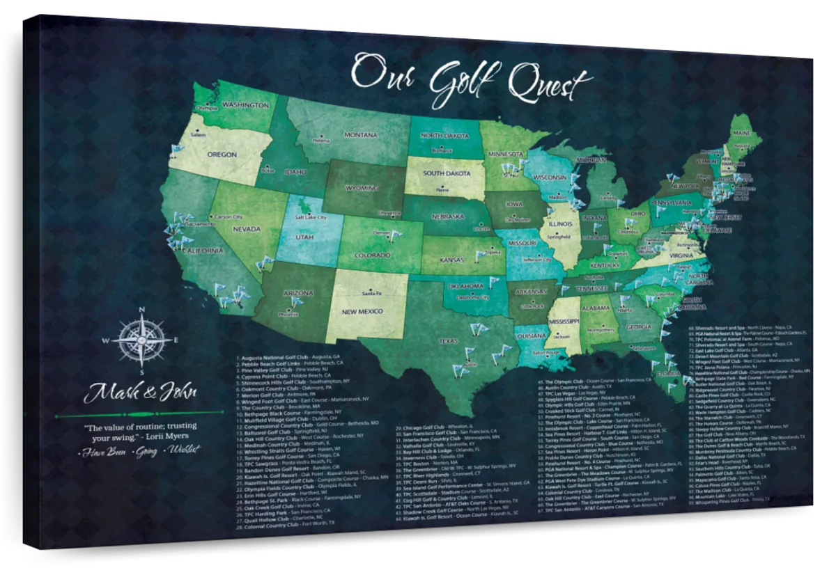 Personalized Our Golf Quest Push Pin USA Map 1
