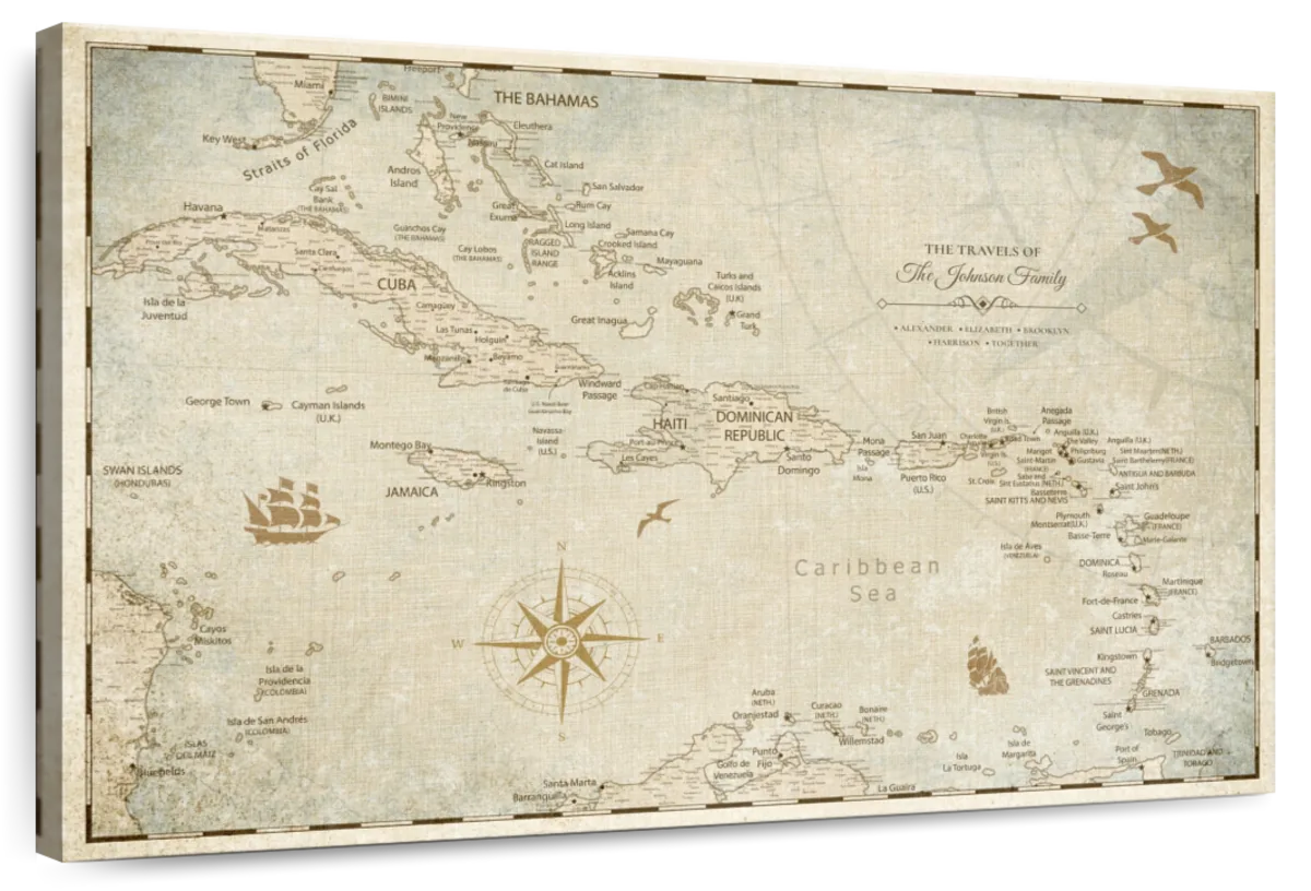 Personalized Rustic Caribbean Push Pin Map 1