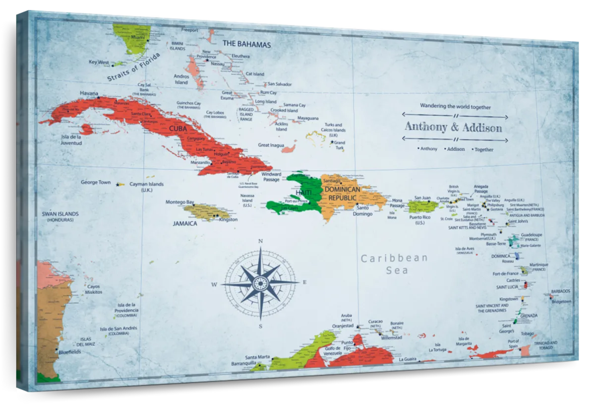 Personalized Wander Together Caribbean Push Pin Map 1