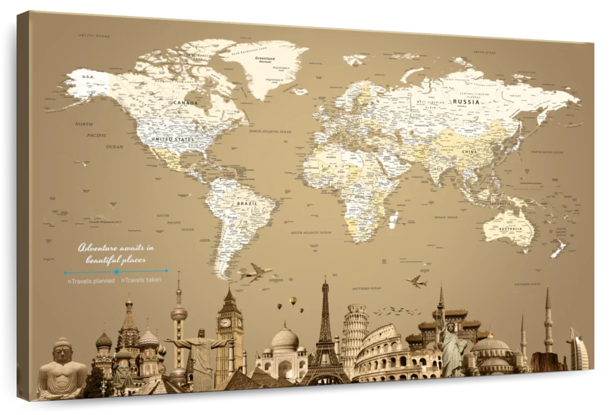 Adventure Awaits In Beautiful Places Push Pin World Map 1