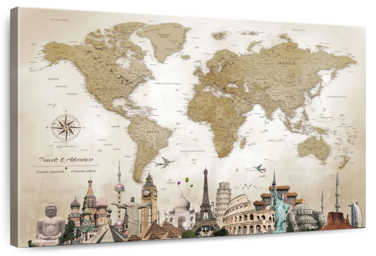 Adventures Through Landmarks Push Pin World Map 1