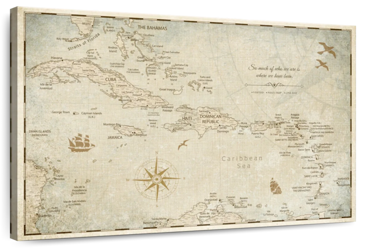 Antique Voyage Caribbean Push Pin Map 1