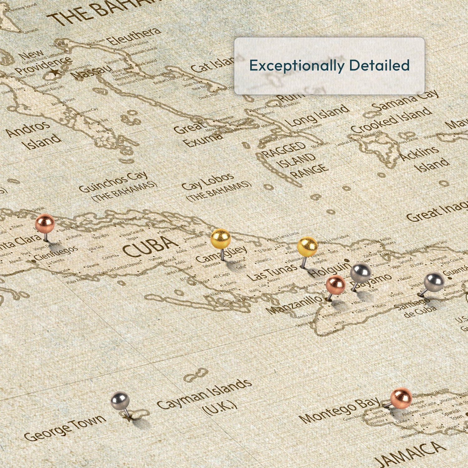 Antique Voyage Caribbean Push Pin Map 4