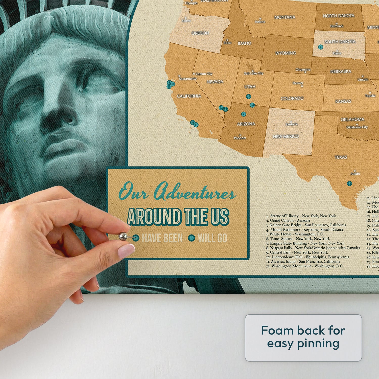 Around The US Landmarks Push Pin USA Map 4