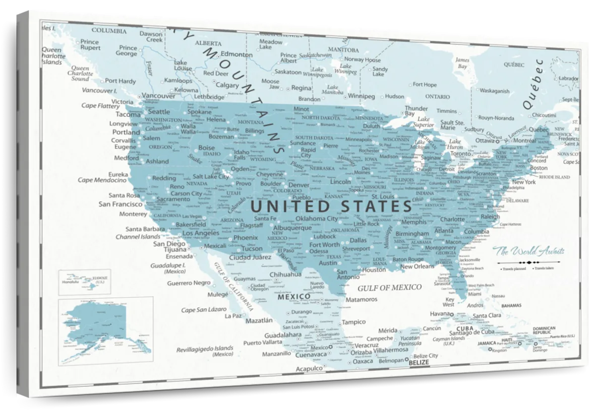 Baby Blue Journeys Push Pin USA Map 1