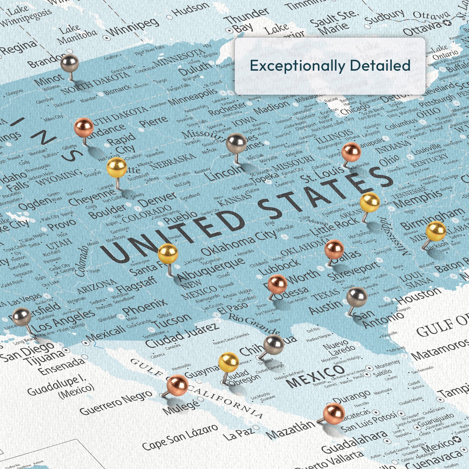 Baby Blue Journeys Push Pin USA Map 3