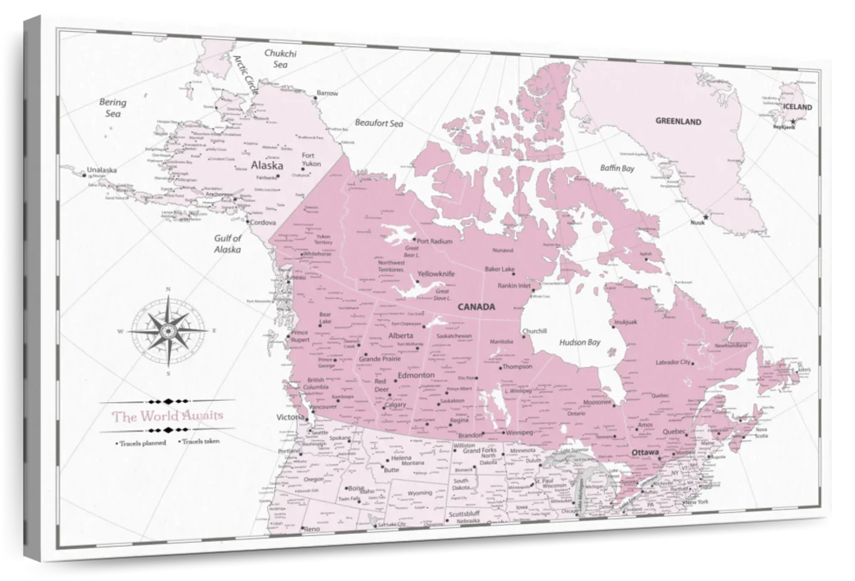 Baby Pink Journeys Push Pin Canada Map 1