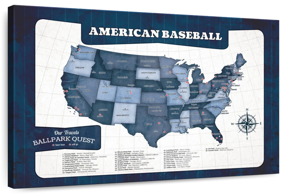 Ballpark Quest Baseball Push Pin Map 1