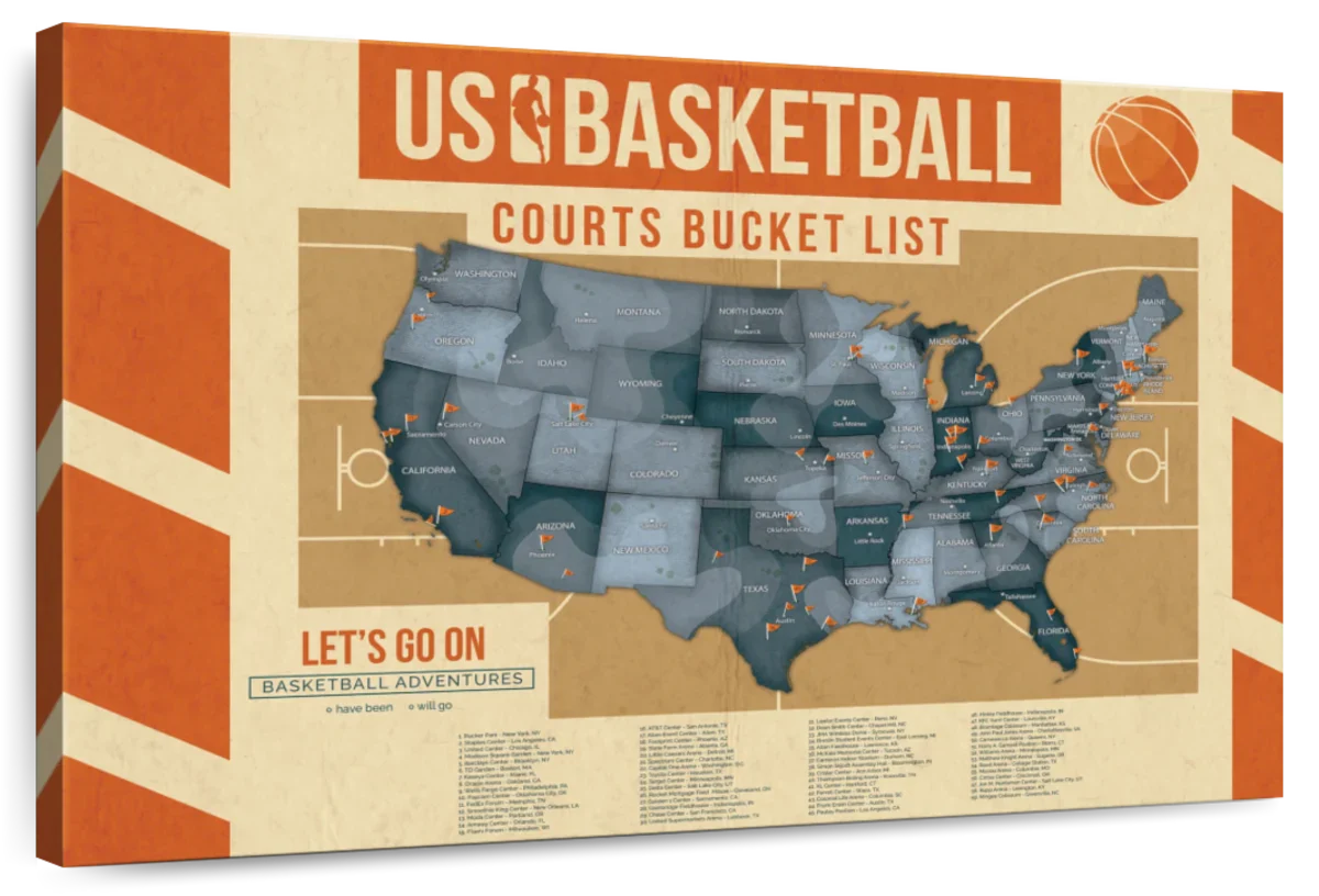 Basketball Adventures Push Pin USA Map 1
