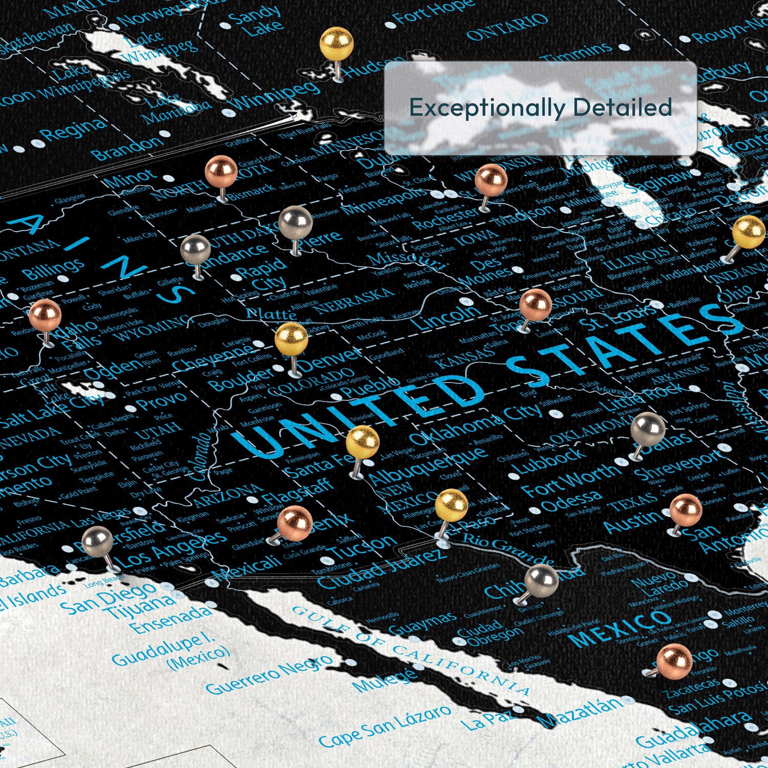 Black And Blue Journeys Push Pin USA Map 3