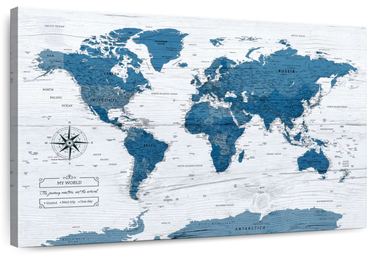 Blue World Journey Push Pin Travel Map 1