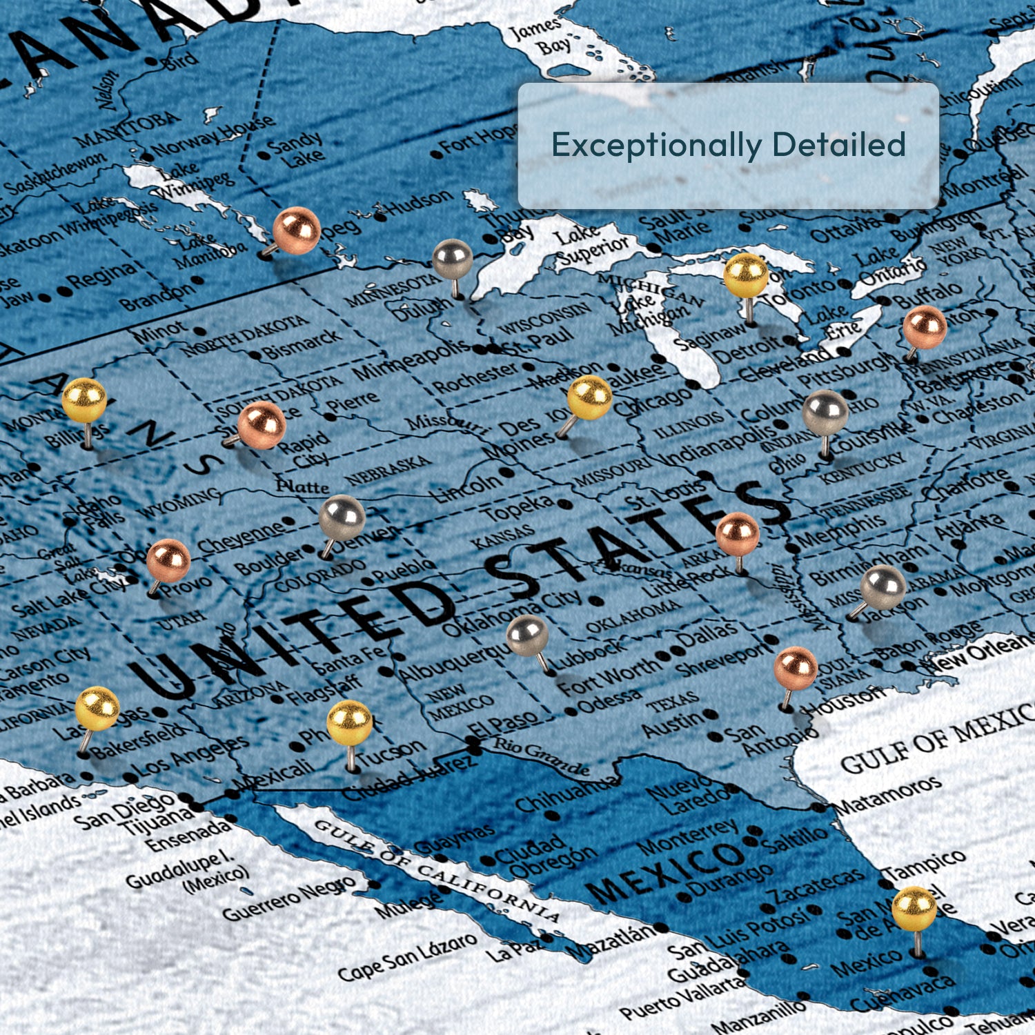 Blue World Journey Push Pin Travel Map 3