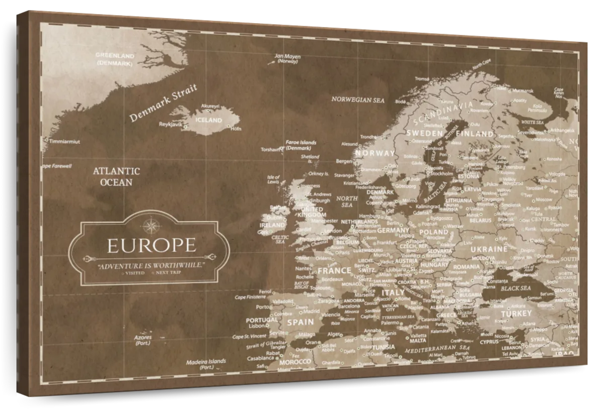 Brown Tones Europe Push Pin Map 1
