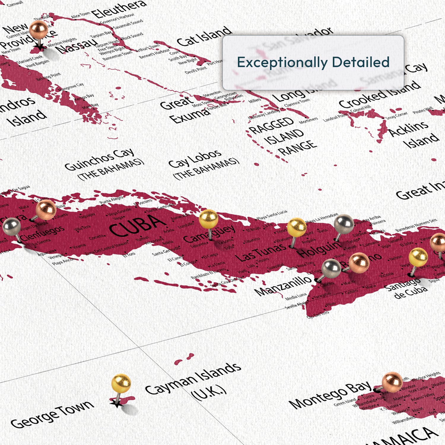 Burgundy Adventures Caribbean Push Pin Map 3