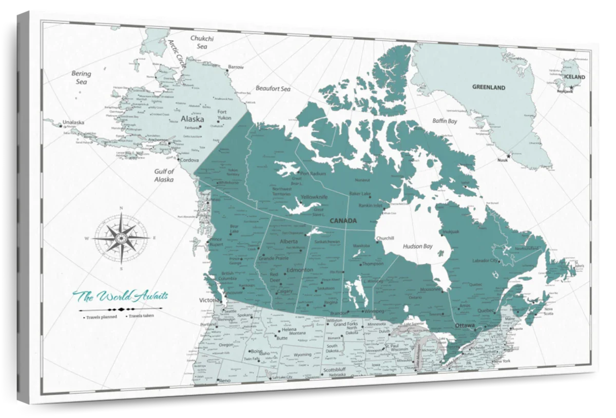 Dark Cyan Trails Canada Push Pin Map 1