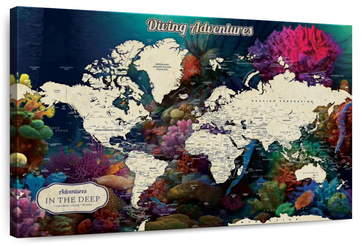 Diving Adventures Push Pin World Map 1