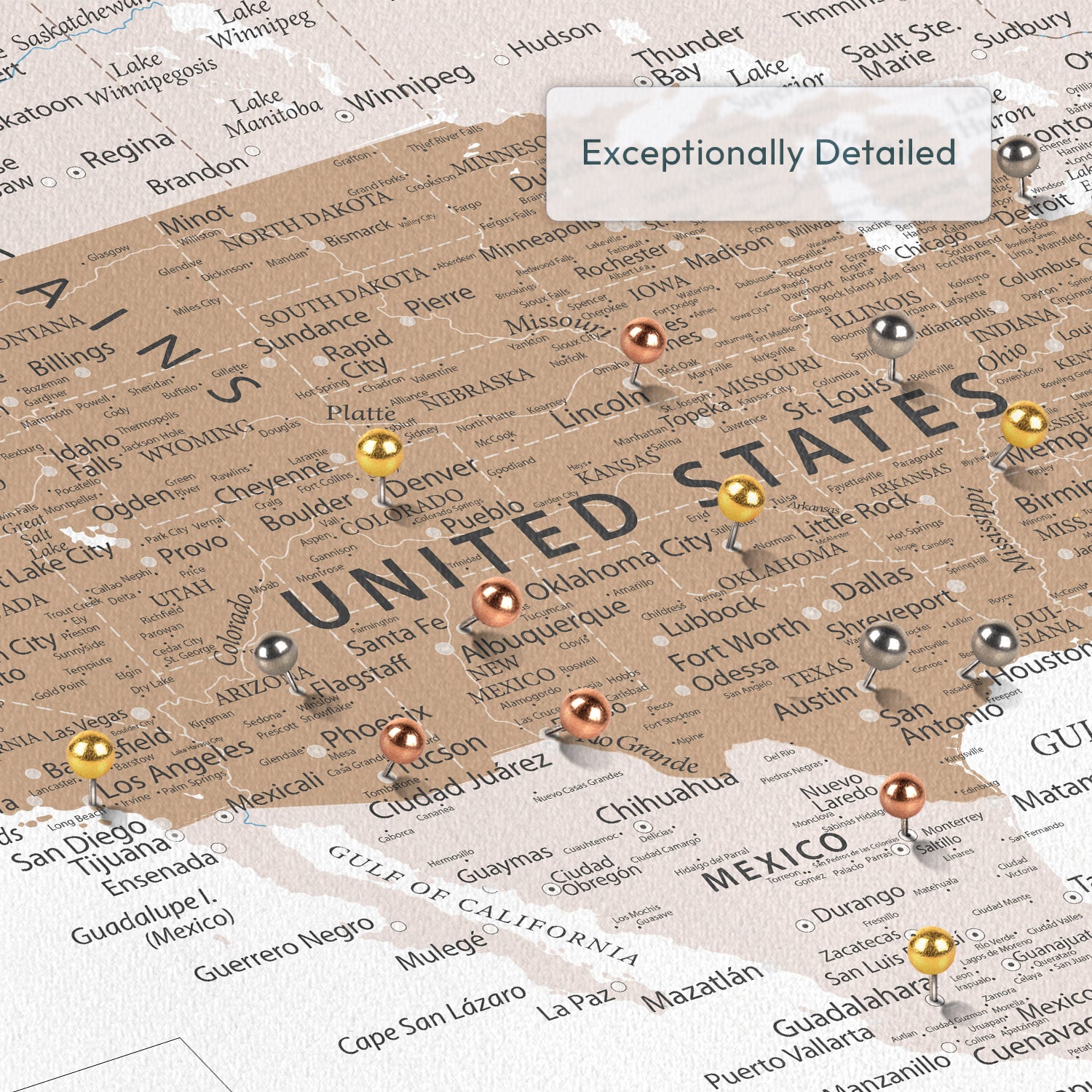 Earth Tone Journeys Push Pin USA Map 3