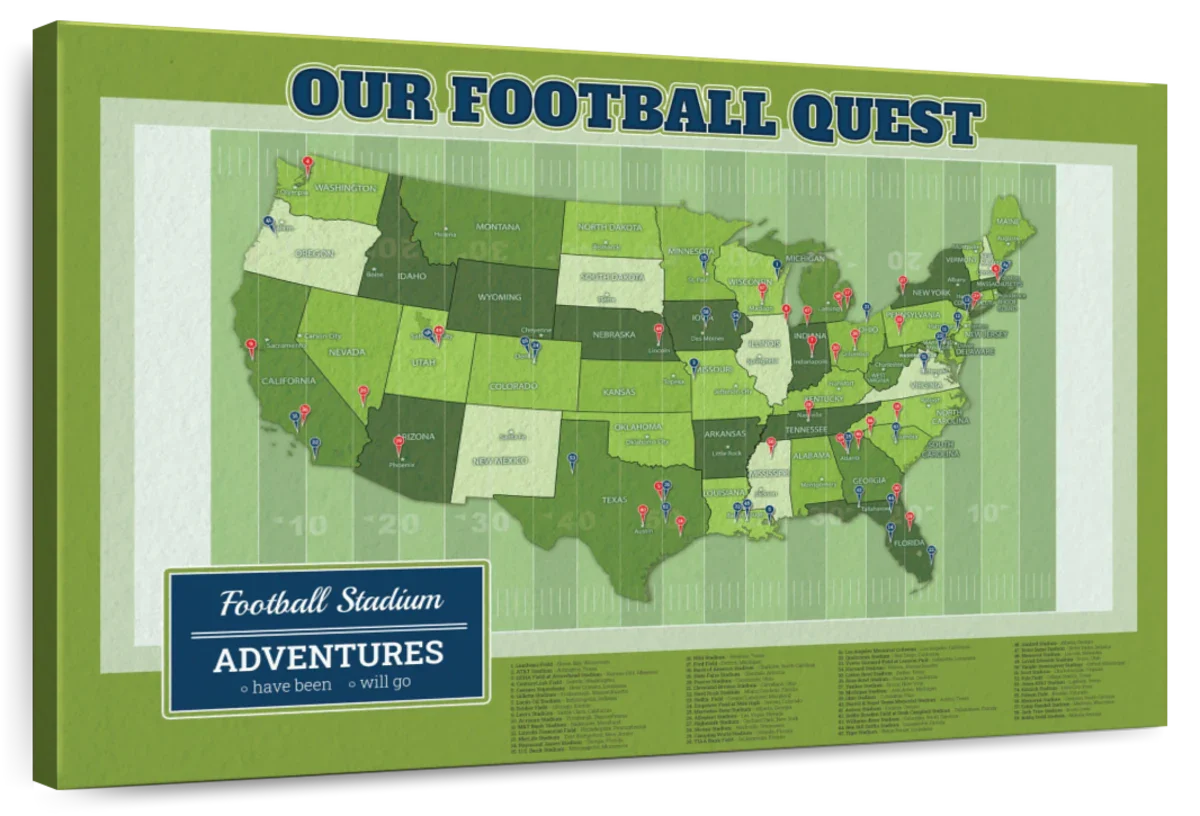 Football Stadium Quest Push Pin USA Map 1