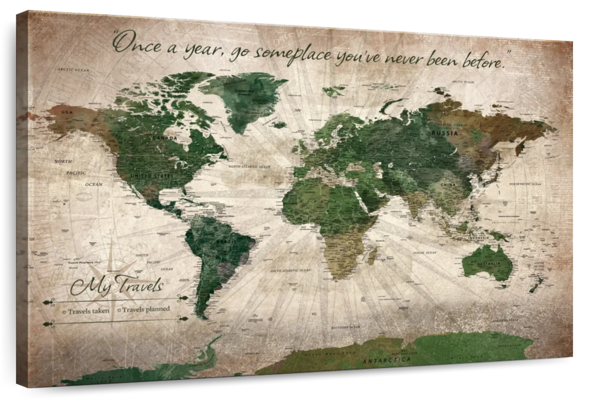 Go Someplace You've Never Been Push Pin World Map 1