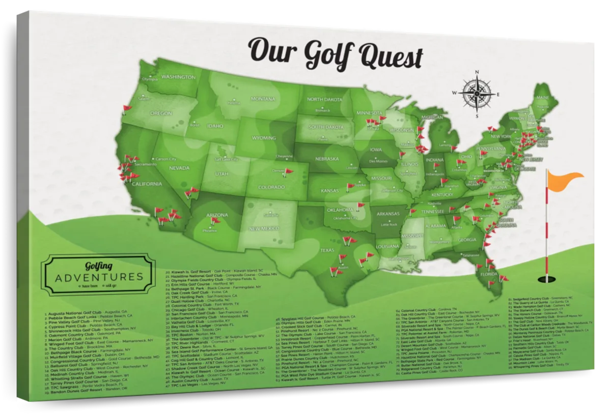 Golfing Adventures Push Pin USA Map 1