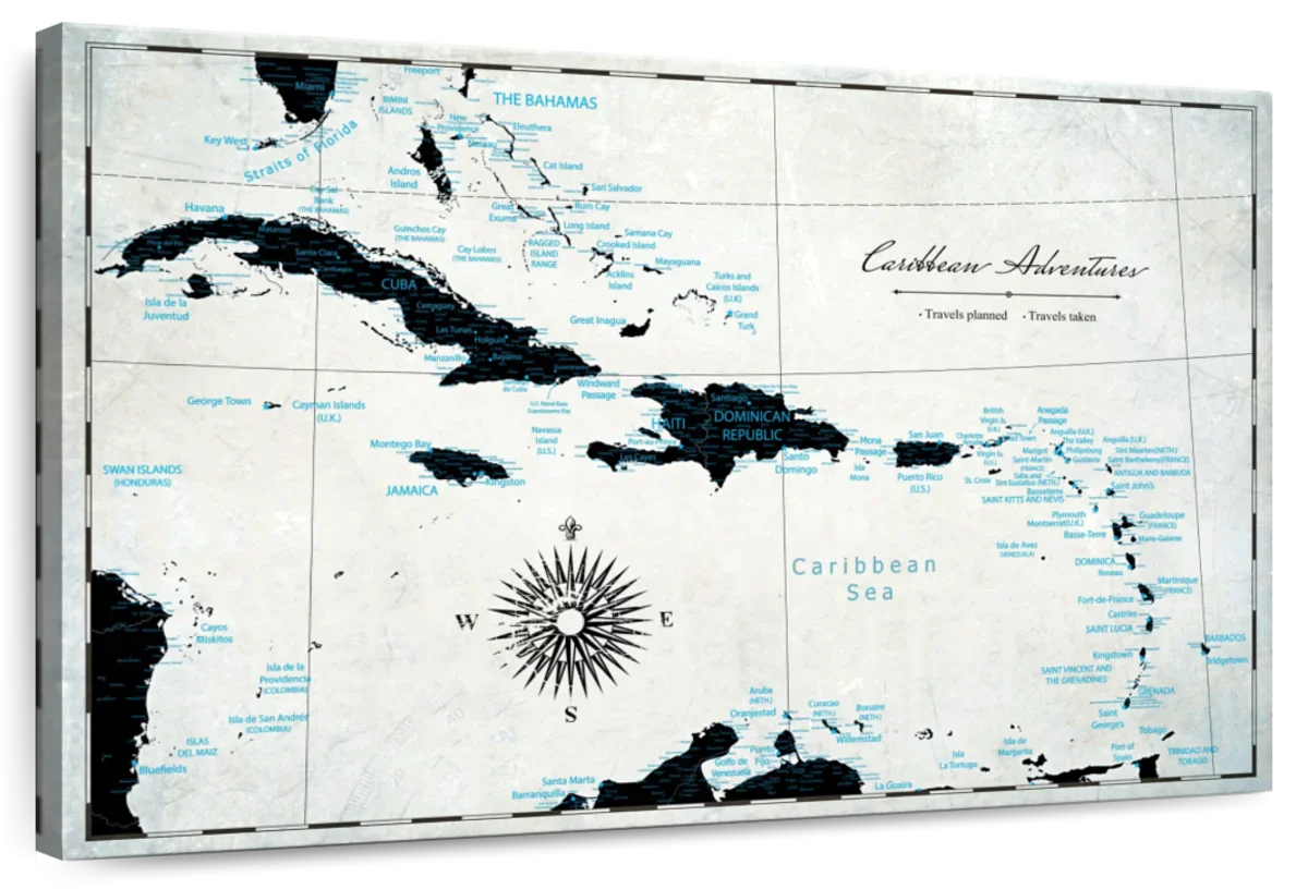 Island Adventures Caribbean Push Pin Map 1
