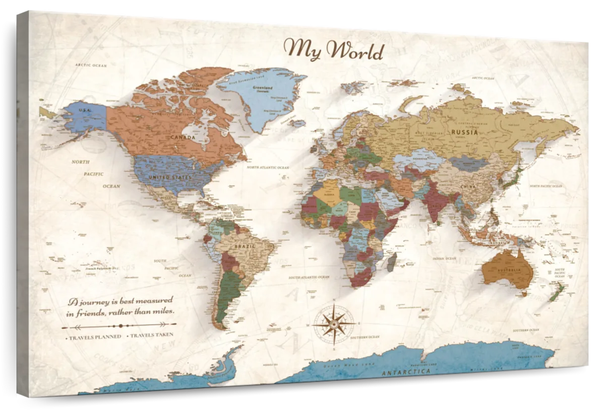 Journey Measured In Friends Push Pin World Map 1