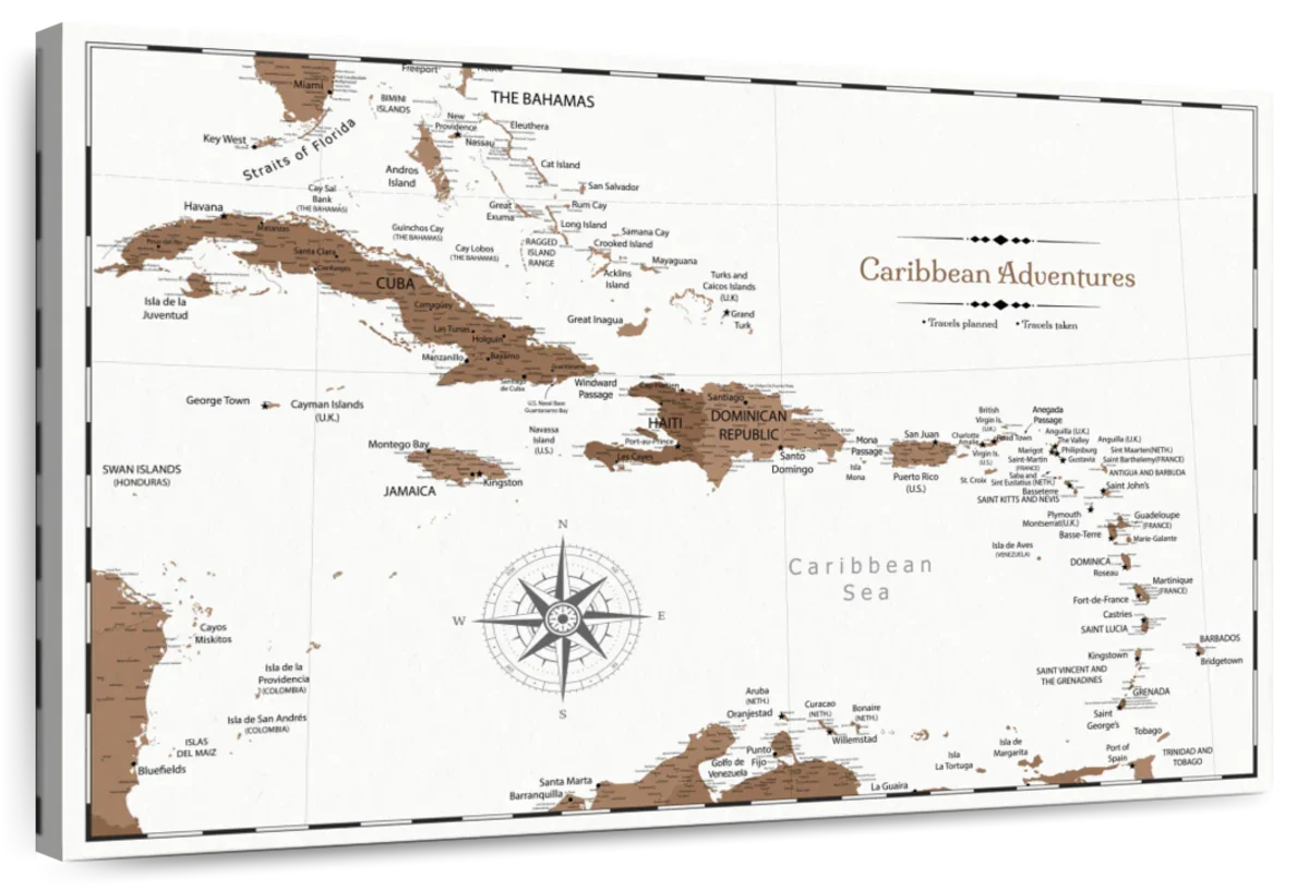Journeys Through the Caribbean Push Pin Map 1