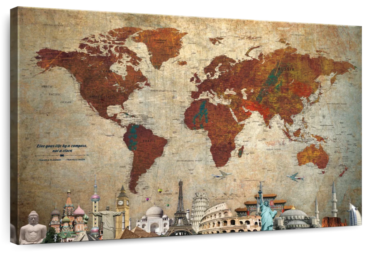 Live Your Life By A Compass Push Pin World Map 1