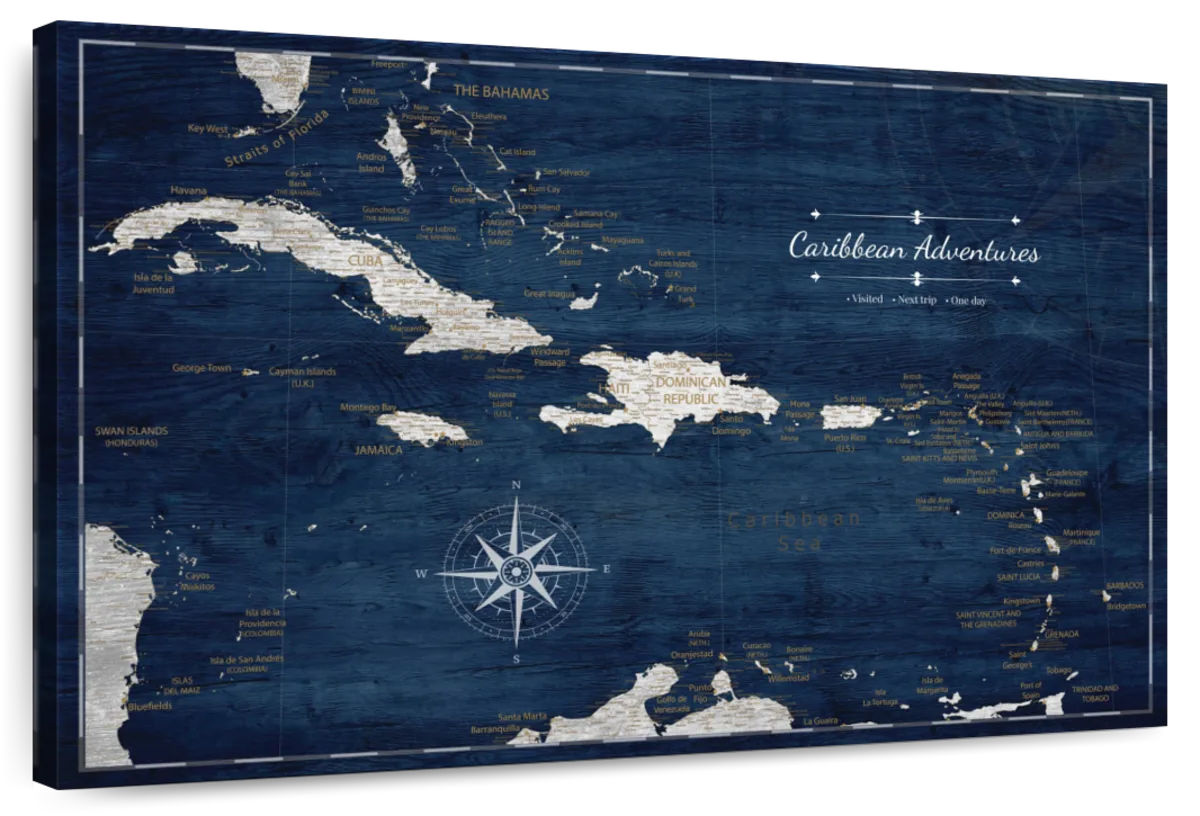 Midnight Island Adventures Caribbean Push Pin Map 1