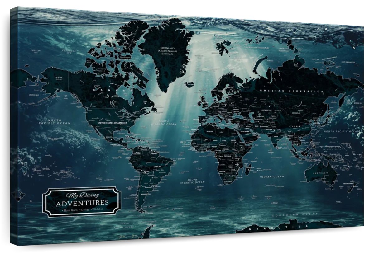 My Adventures Diving Push Pin World Map 1