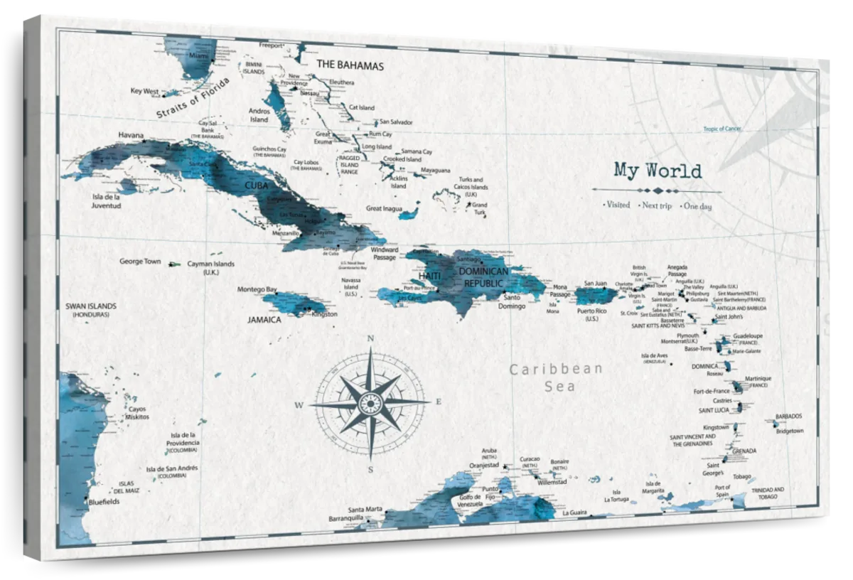 My Island World Push Pin Caribbean Map 1