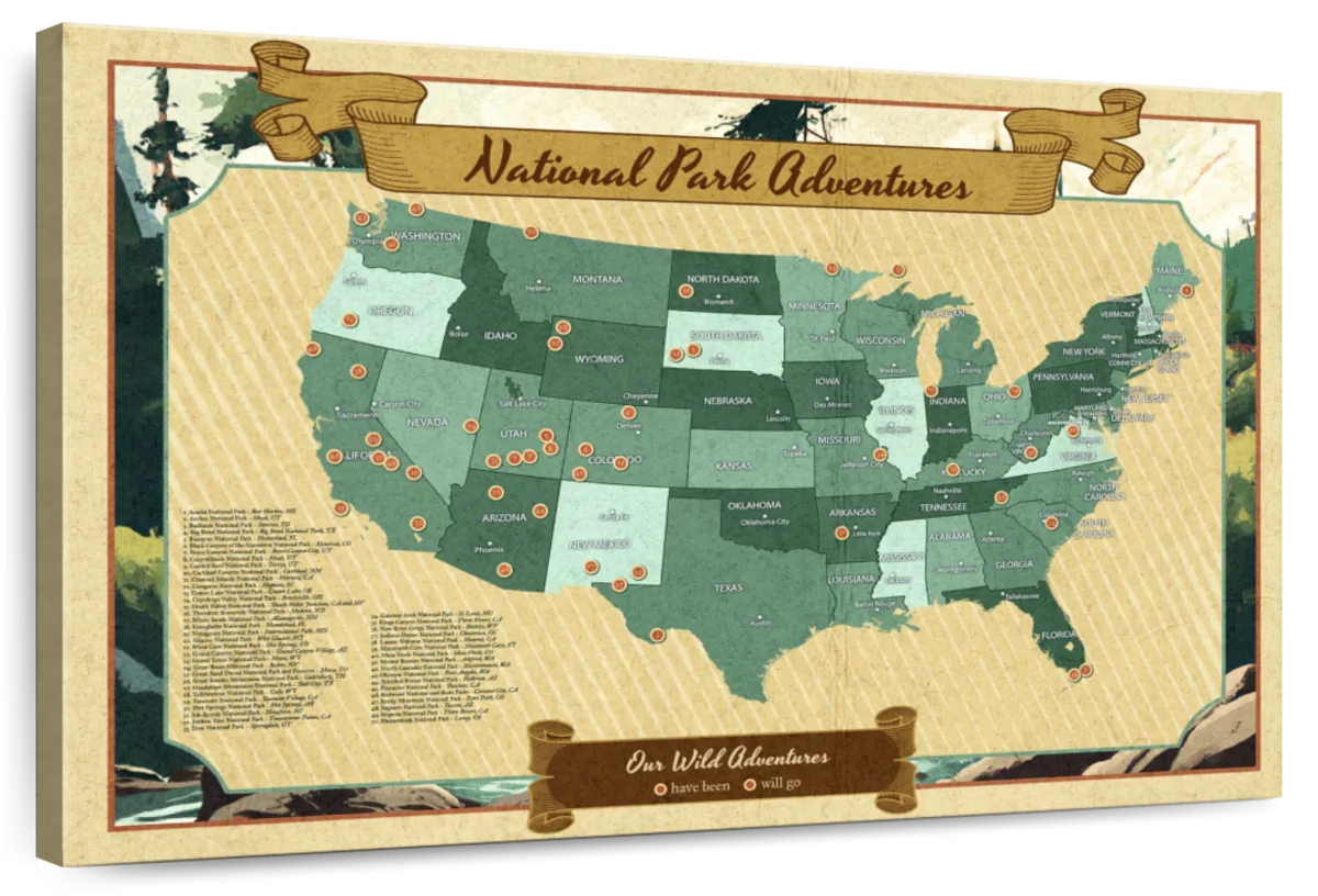 National Park Adventures Push Pin USA Map 1