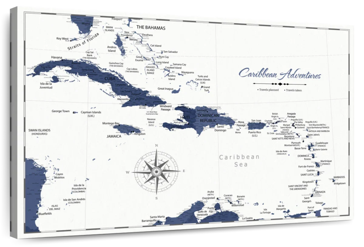 Navy Blue Adventures Caribbean Push Pin Map 1