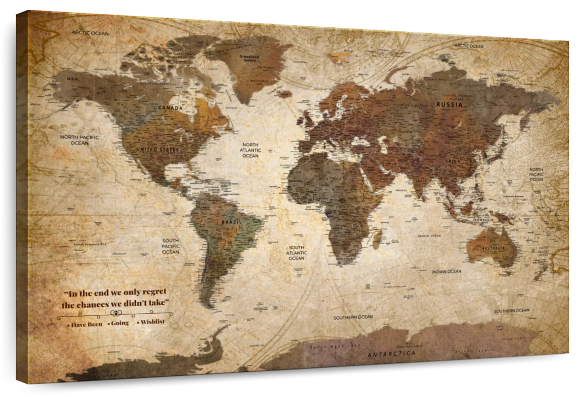 No Regrets Only Roads Push Pin World Map 1