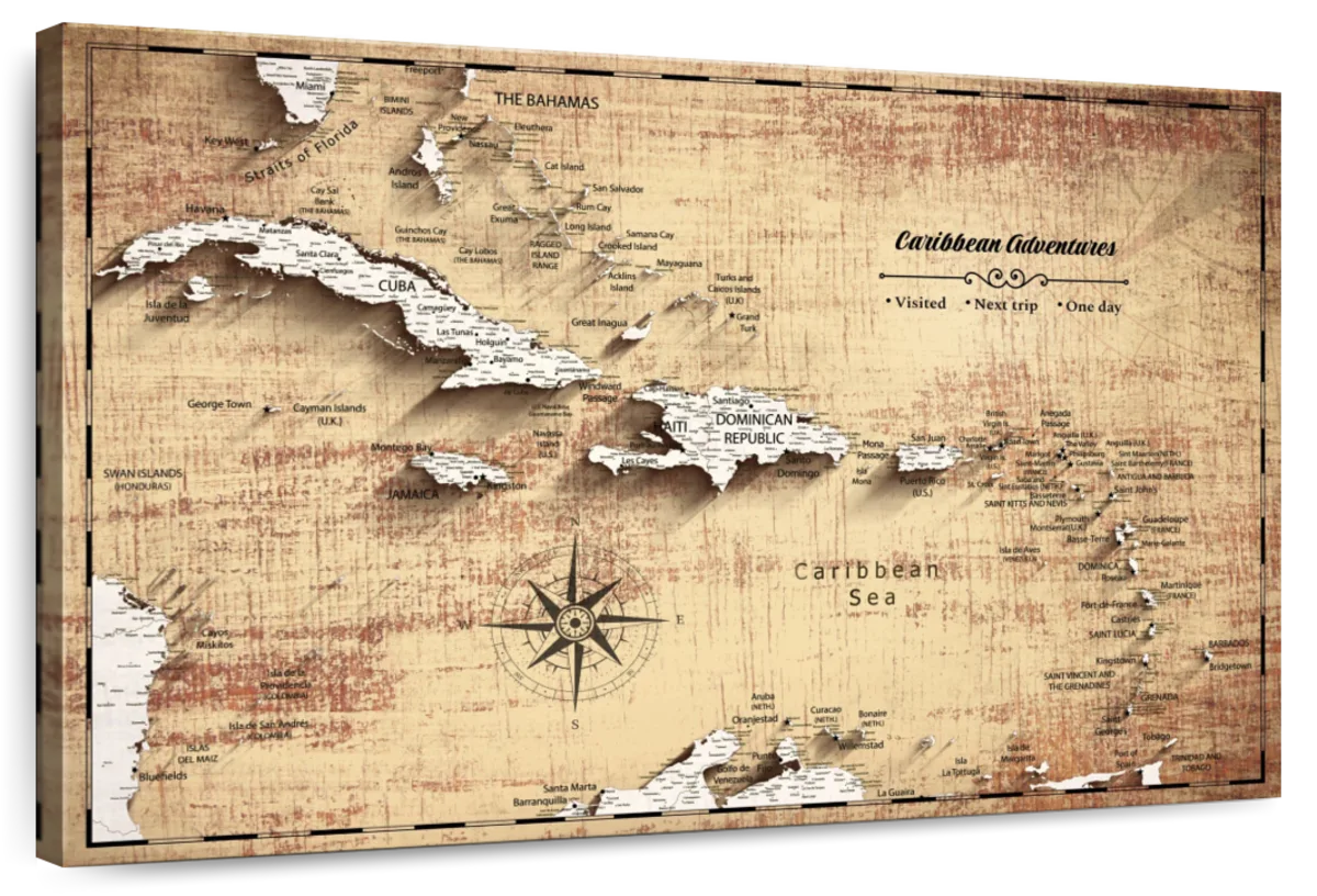 Our Island Adventures Caribbean Push Pin Map 1