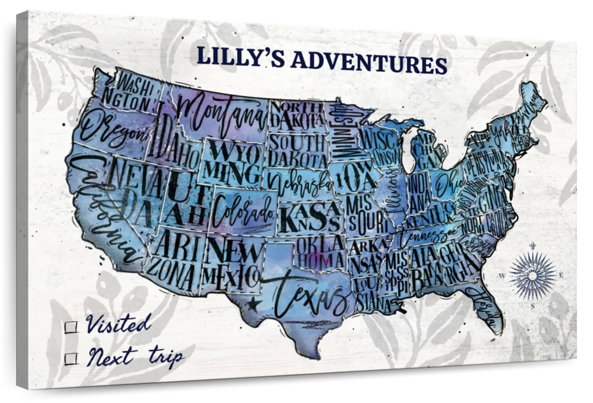 Personalized Adventure States Push Pin USA Map 1