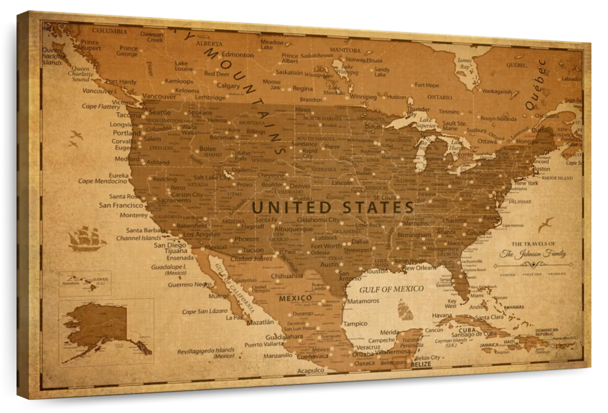 Personalized Antique Journeys Push Pin USA Map 1