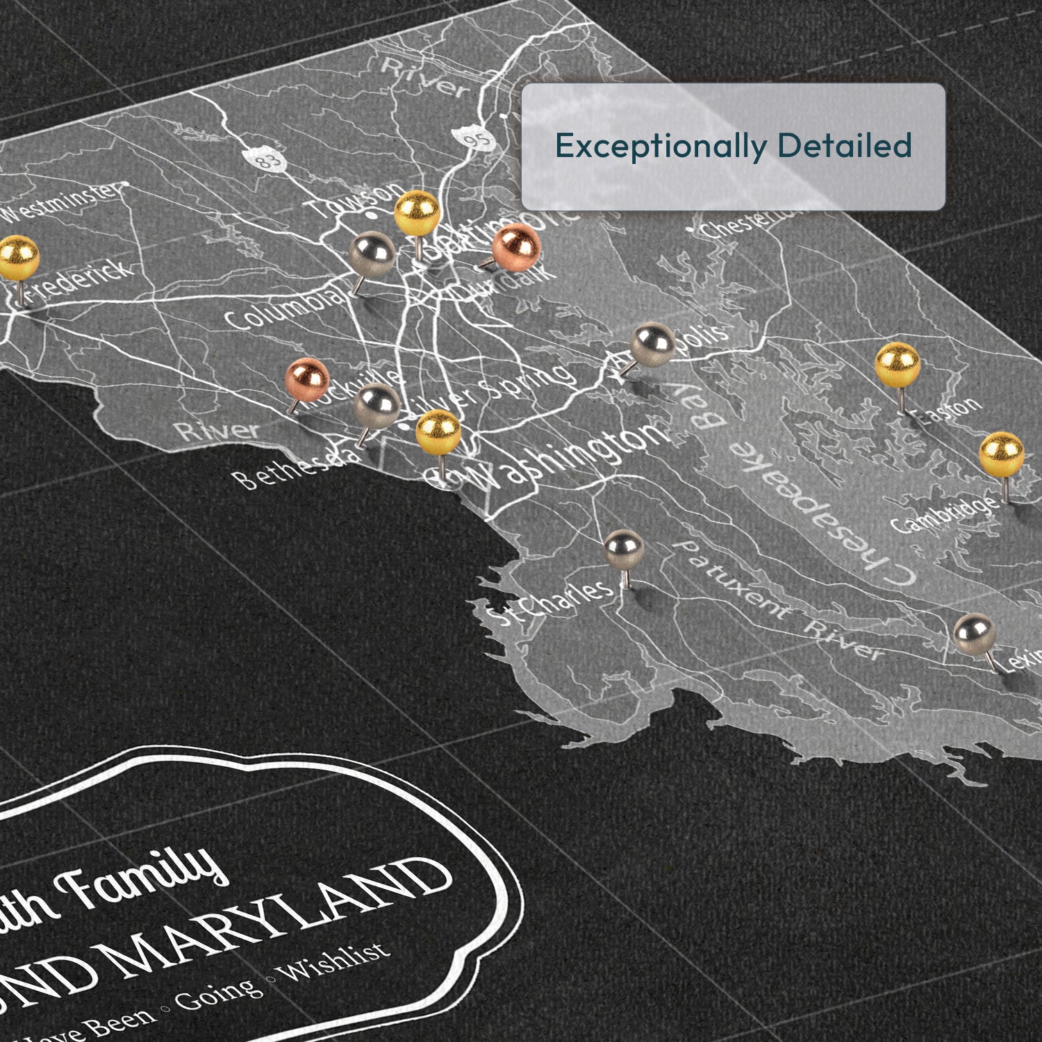 Personalized Around Maryland Push Pin Map 3
