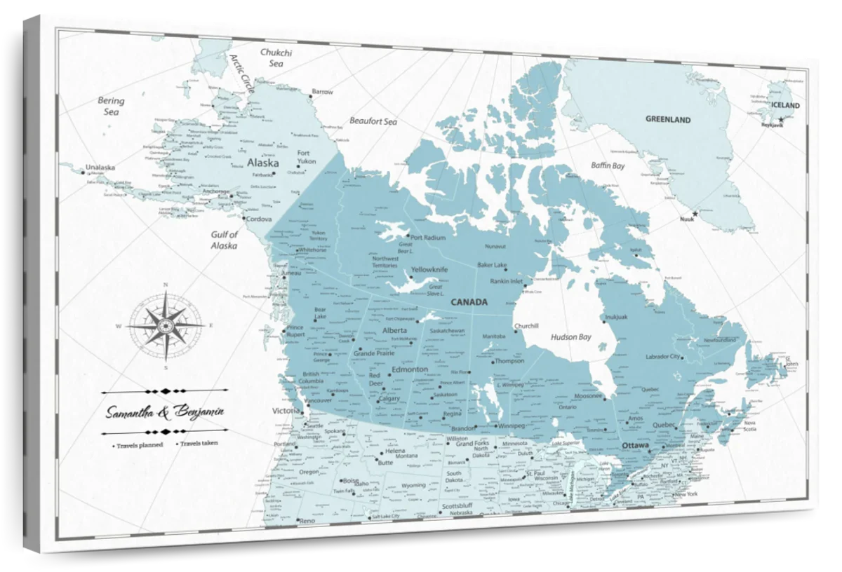 Personalized Baby Blue Trails Canada Push Pin Map 1