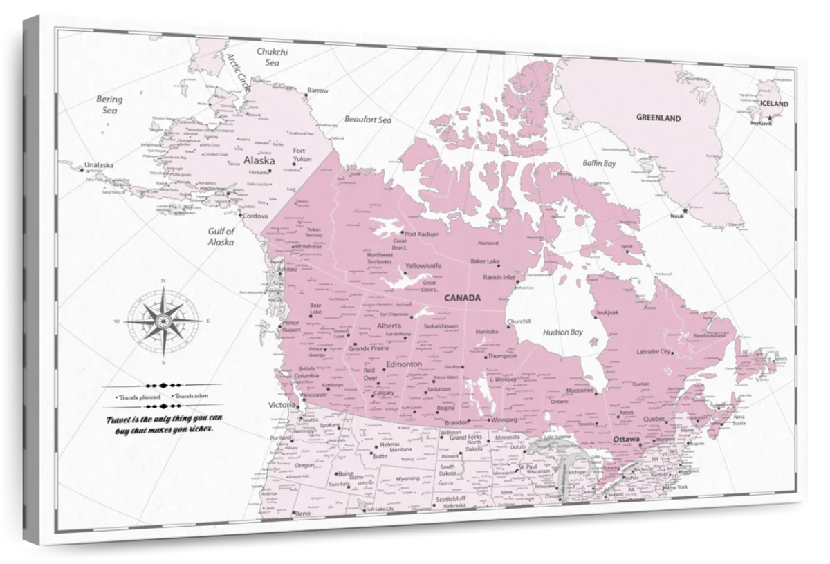Personalized Baby Pink Journeys Canada Push Pin Map 1