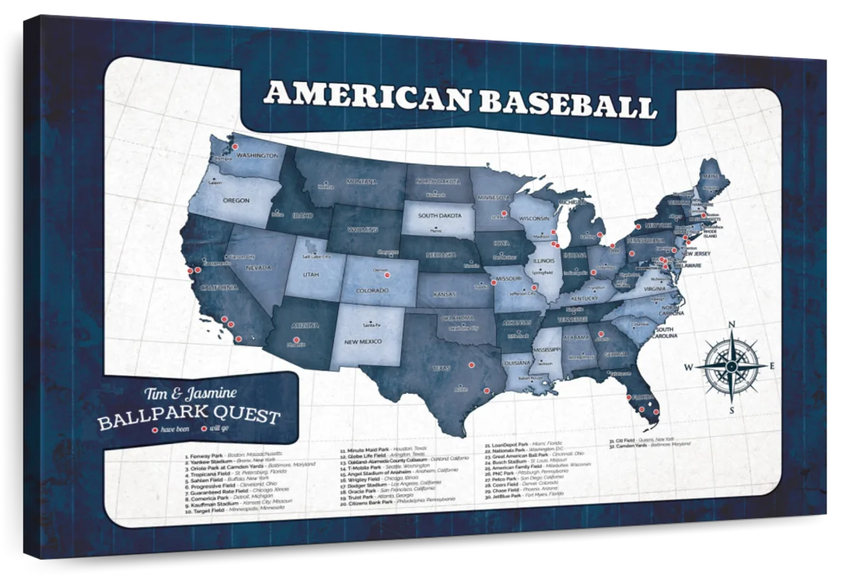 Personalized Ballpark Quest Baseball Push Pin Map 1