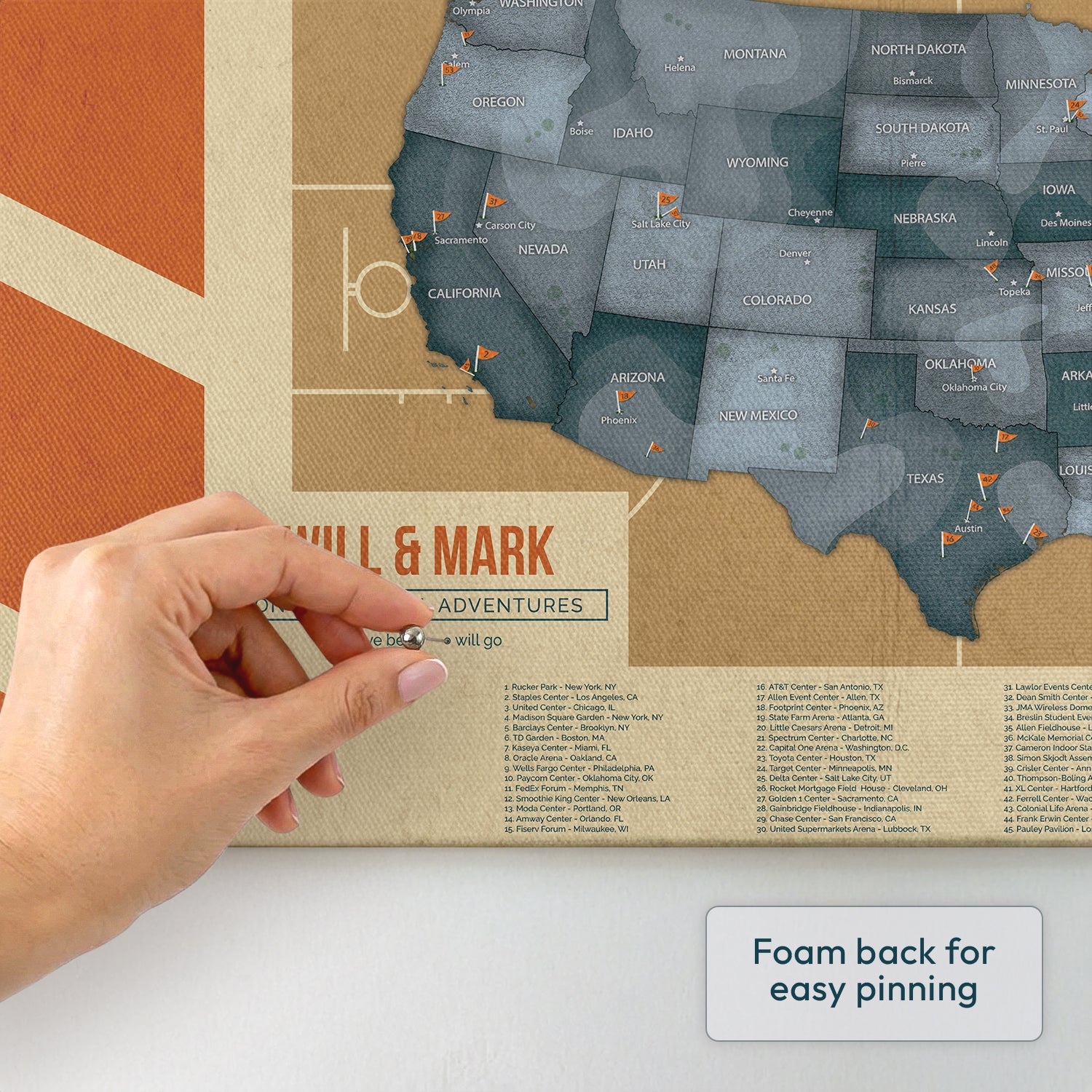 Personalized Basketball Courts Push Pin USA Map 4