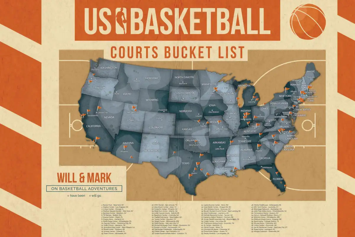 Personalized Basketball Courts Push Pin USA Map 9
